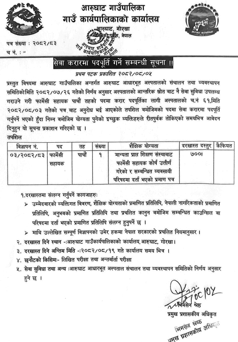 Aarughat RM Pharmacy Assistant Vacancy 2082