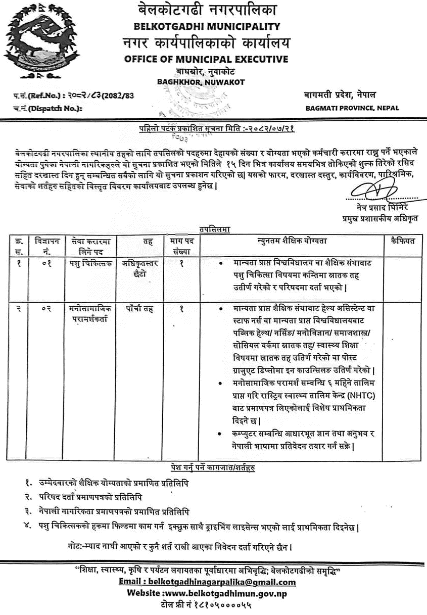 Belkotgadhi Municipality Contract Staff Notice 2082 