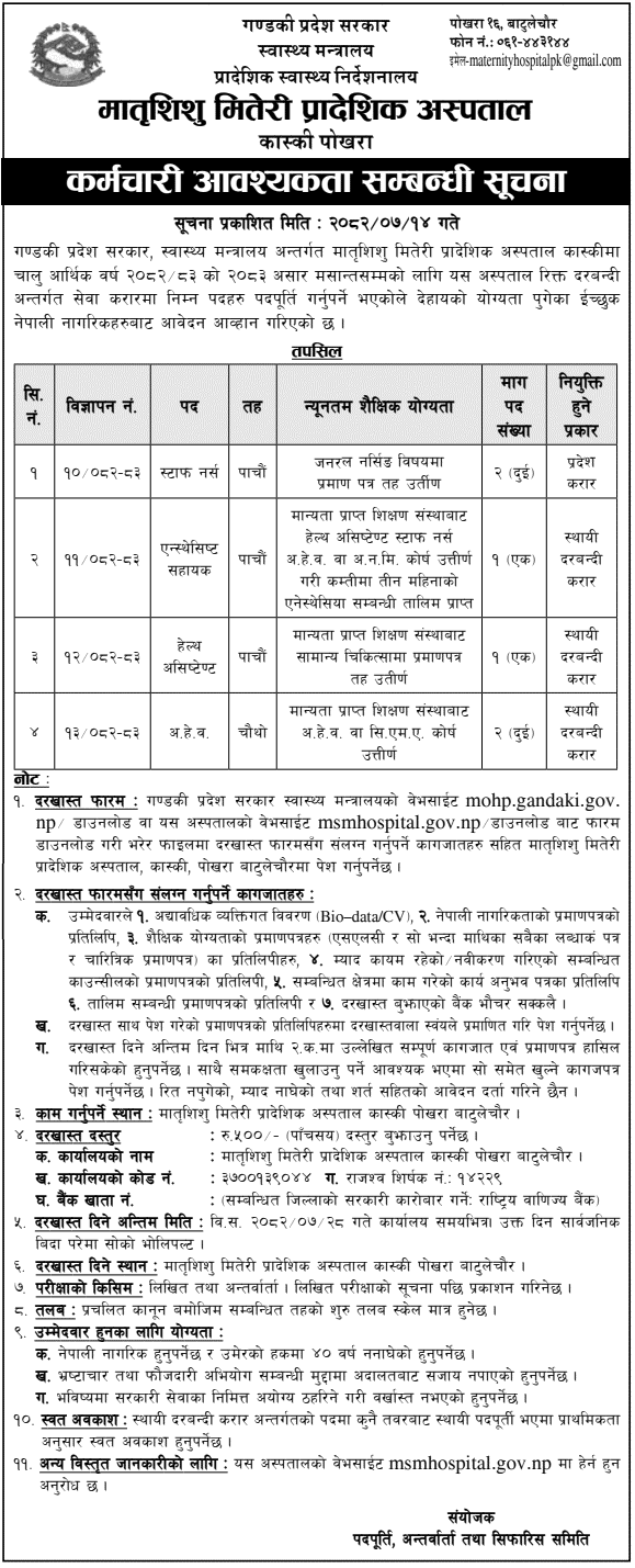 Maternal and Child Miteri Provincial Hospital Pokhara Staff