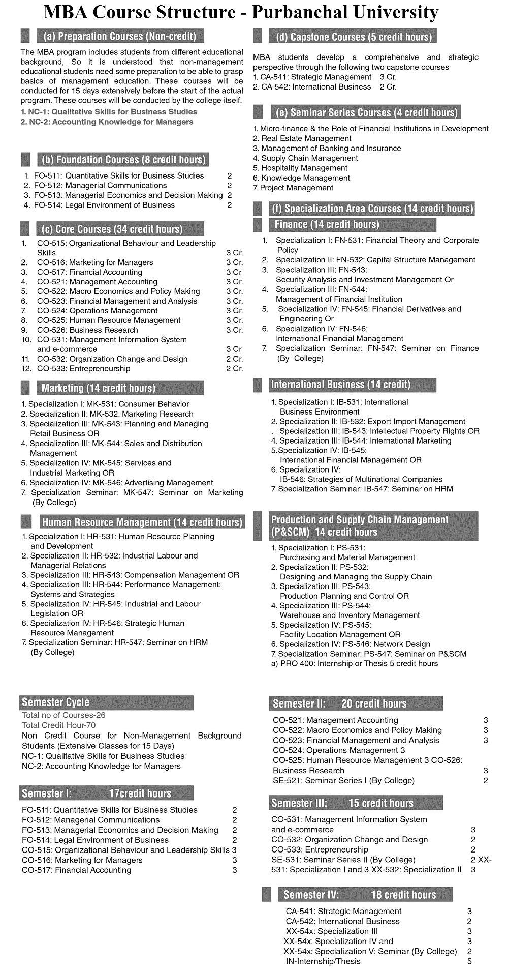 MBA Course Structure of Purbanchal University PU