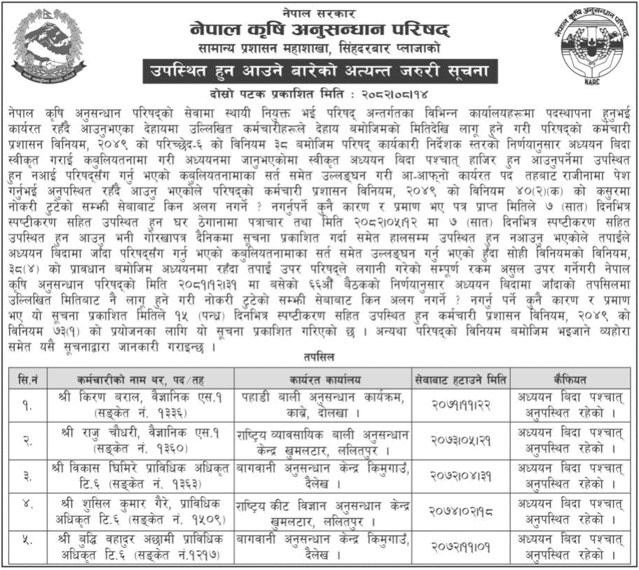 NARC Second Urgent Notice on Attendance 