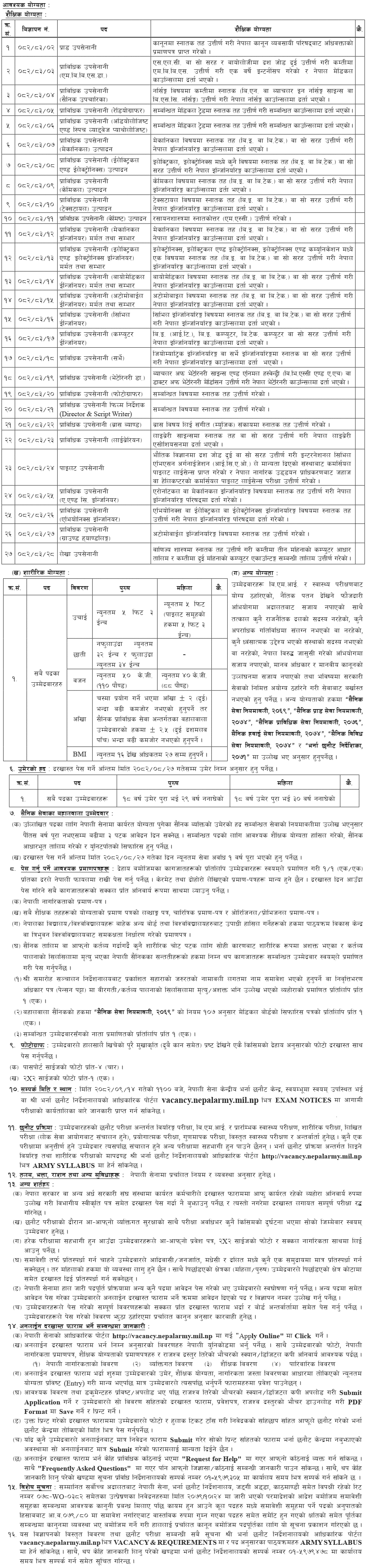 Nepal Army Officer Vacancy Technical Aviation 2082-1 