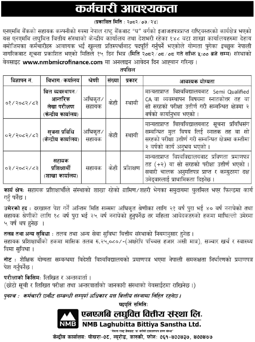 NMB Laghubitta Bittiya Sanstha Vacancy for Officer and Assistant 
