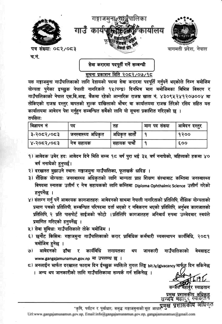 Public Health Officer & Ophthalmic Asst Gangajamuna Gaupalika