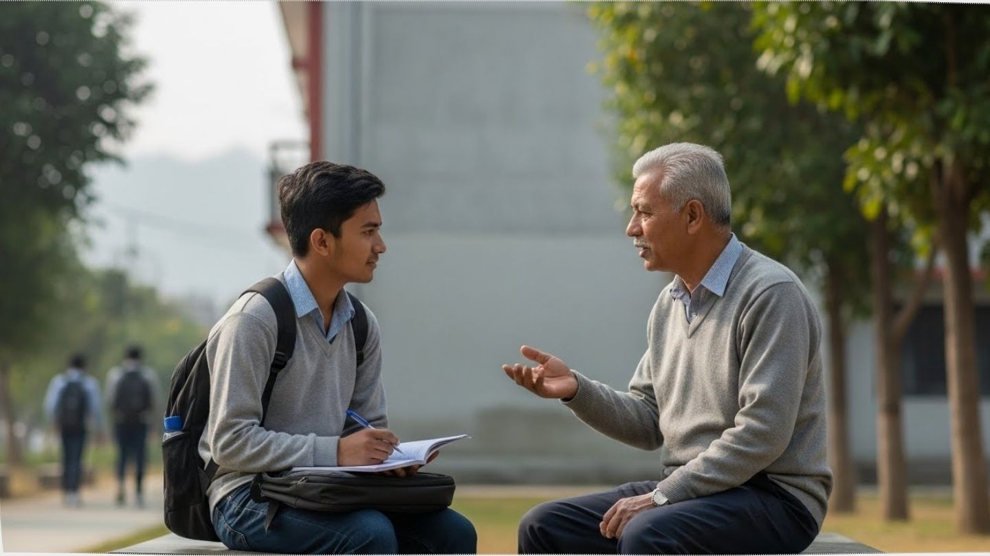 Student Talking with Senior Citizen