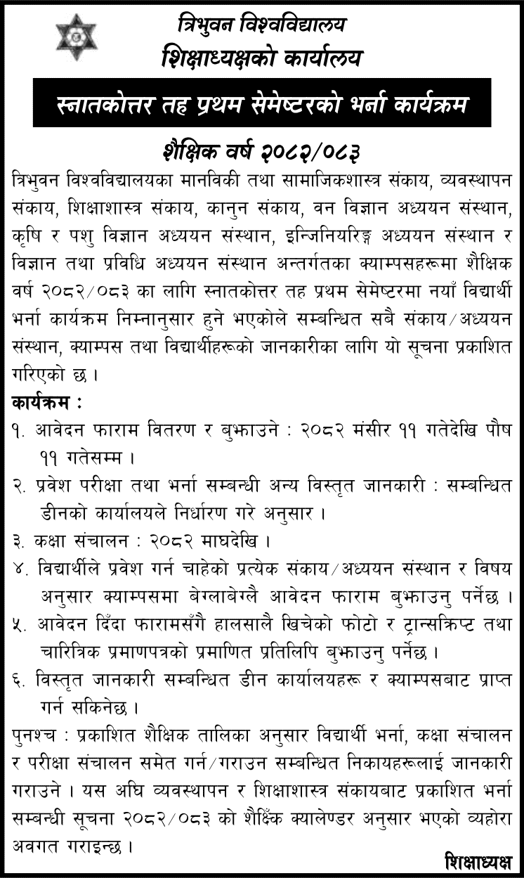 TU Masters First Semester Admission 2082