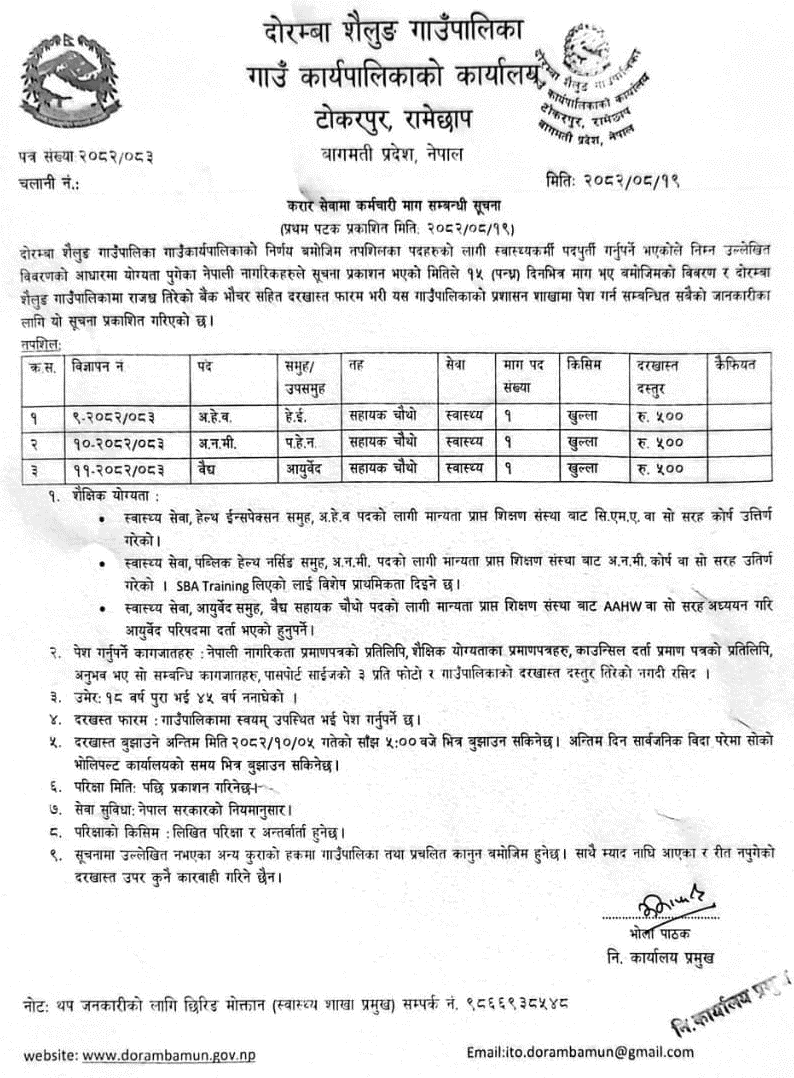 Doramba Shailung Contract Service Vacancy 