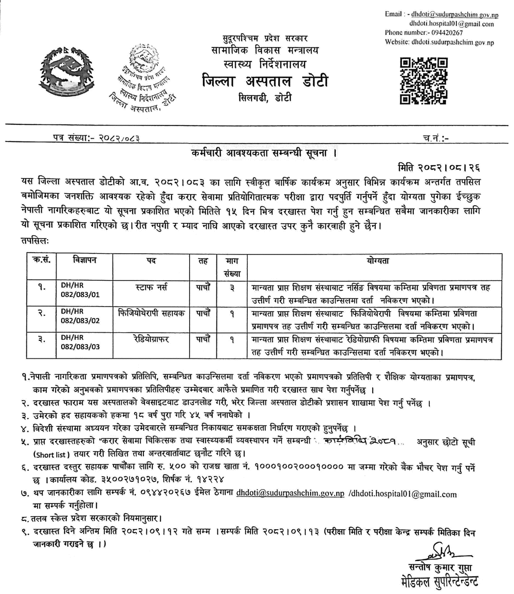 Doti District Hospital Contract Staff Vacancy 2082