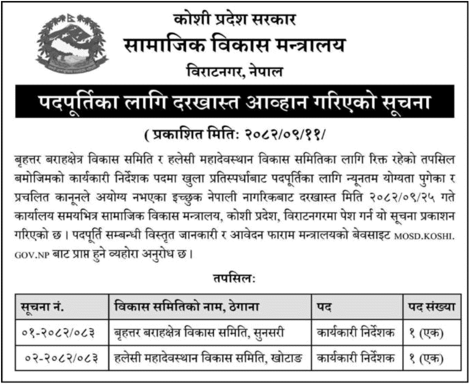 ED Vacancy at Barahakshetra and Halesi Mahadevsthan Development Committees
