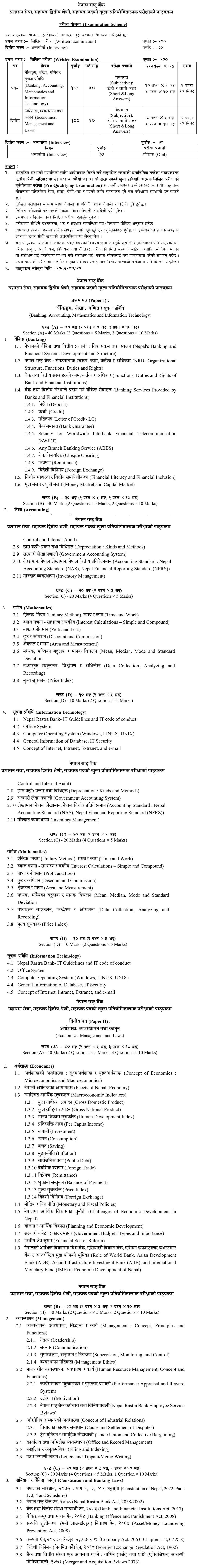 Nepal Rastra Bank Syllabus for Assistant II Level 