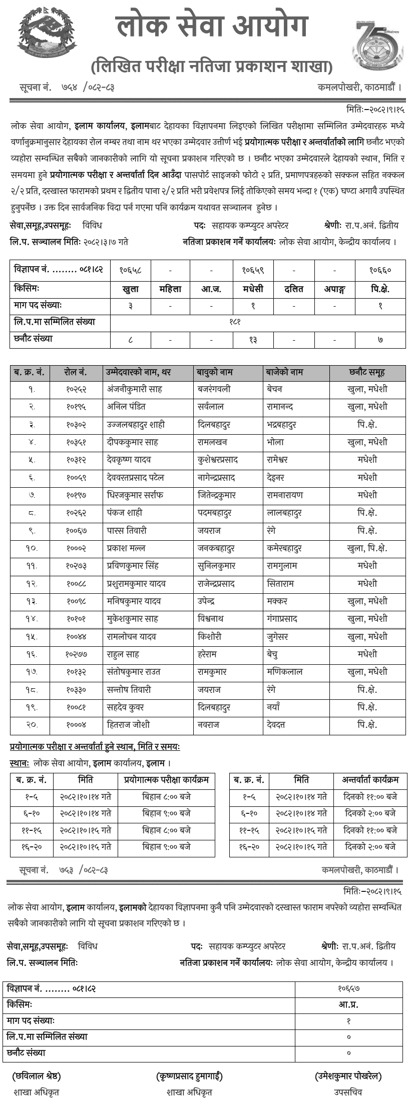 PSC Ilam Assistant Computer Operator Result 2082