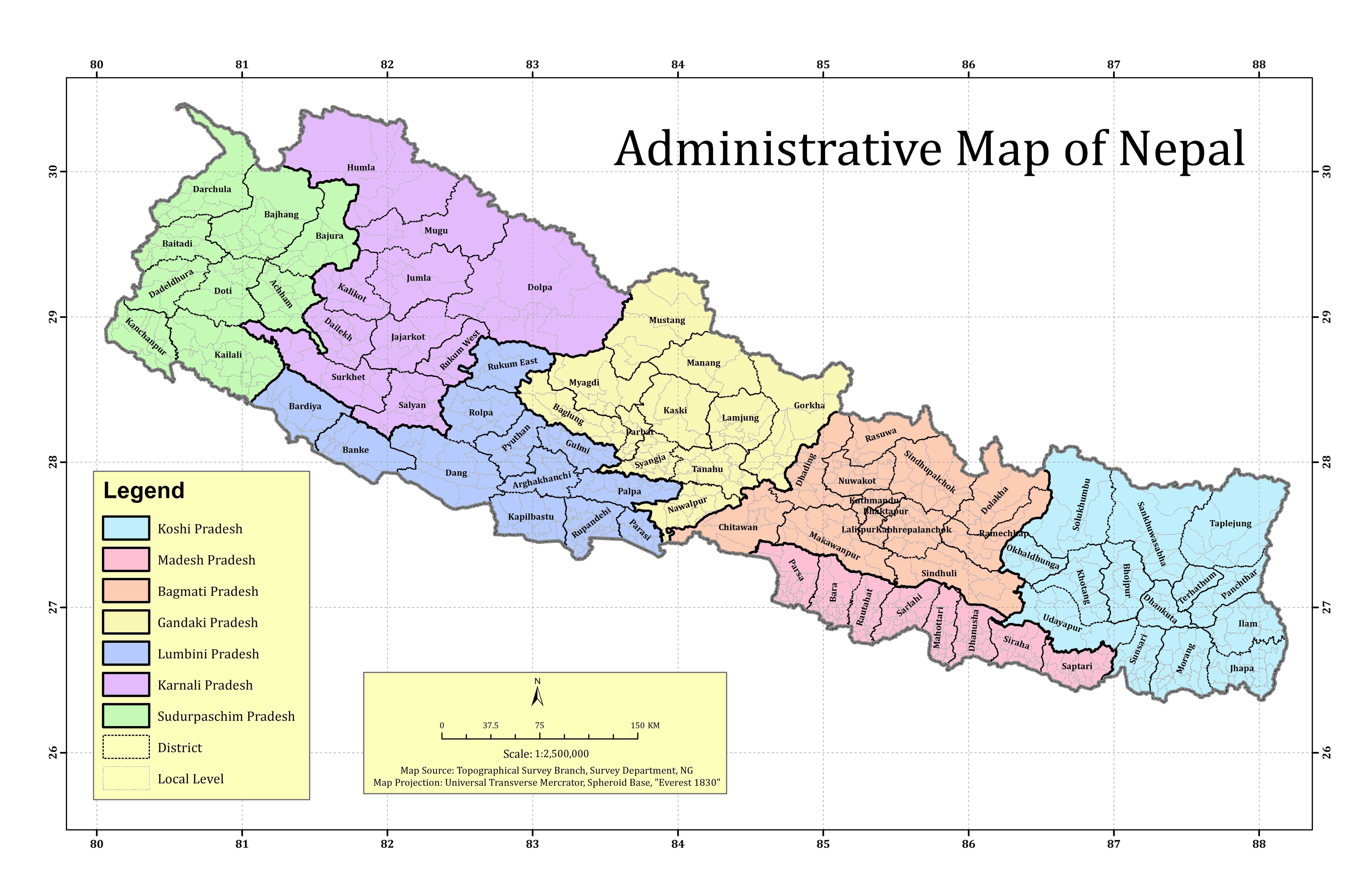 Administrative map of Nepal 