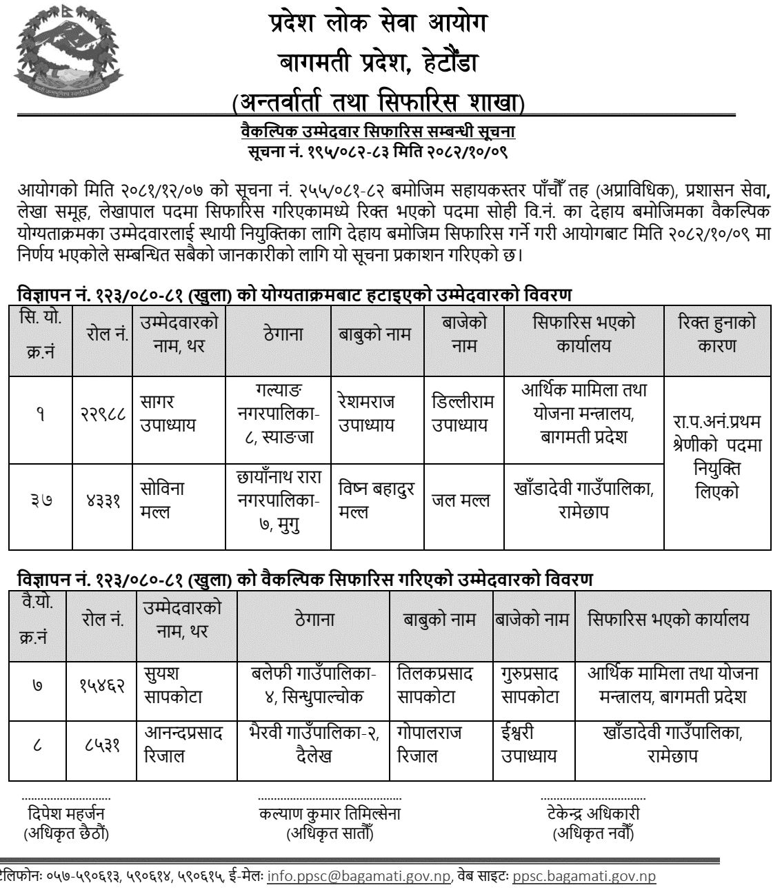 Bagmati PSC Recommends Alternative Candidates for Accountant