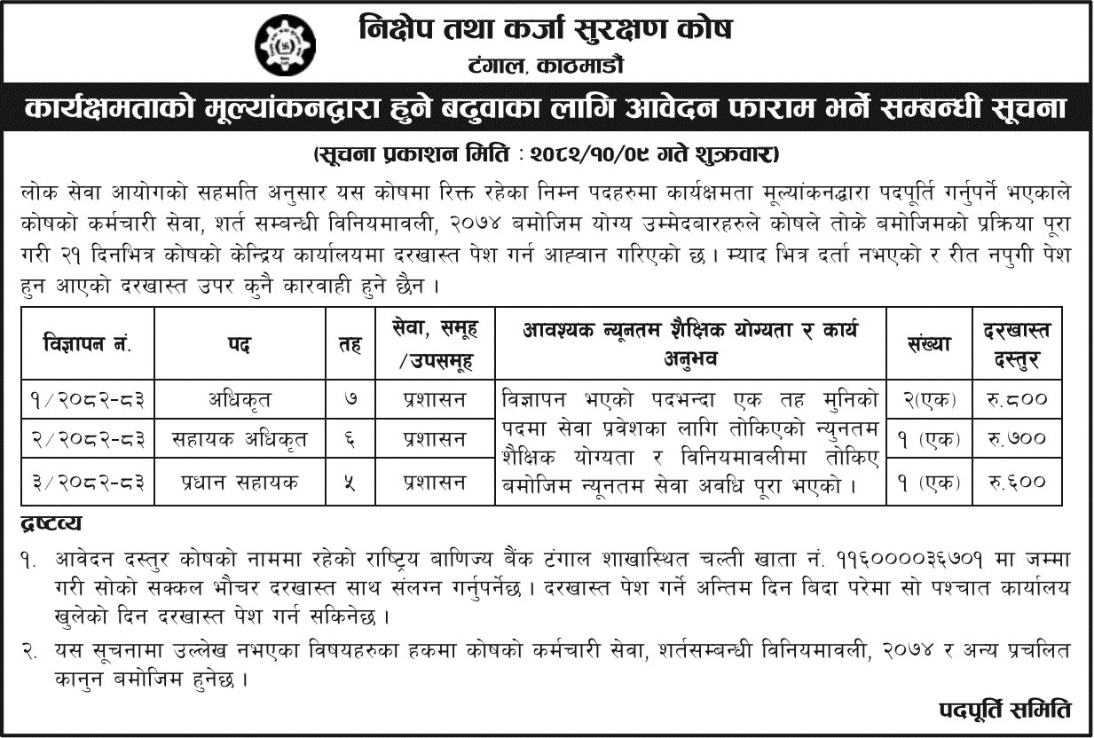 DCGF Internal Promotion Notice 2082 (Performance Evaluation)