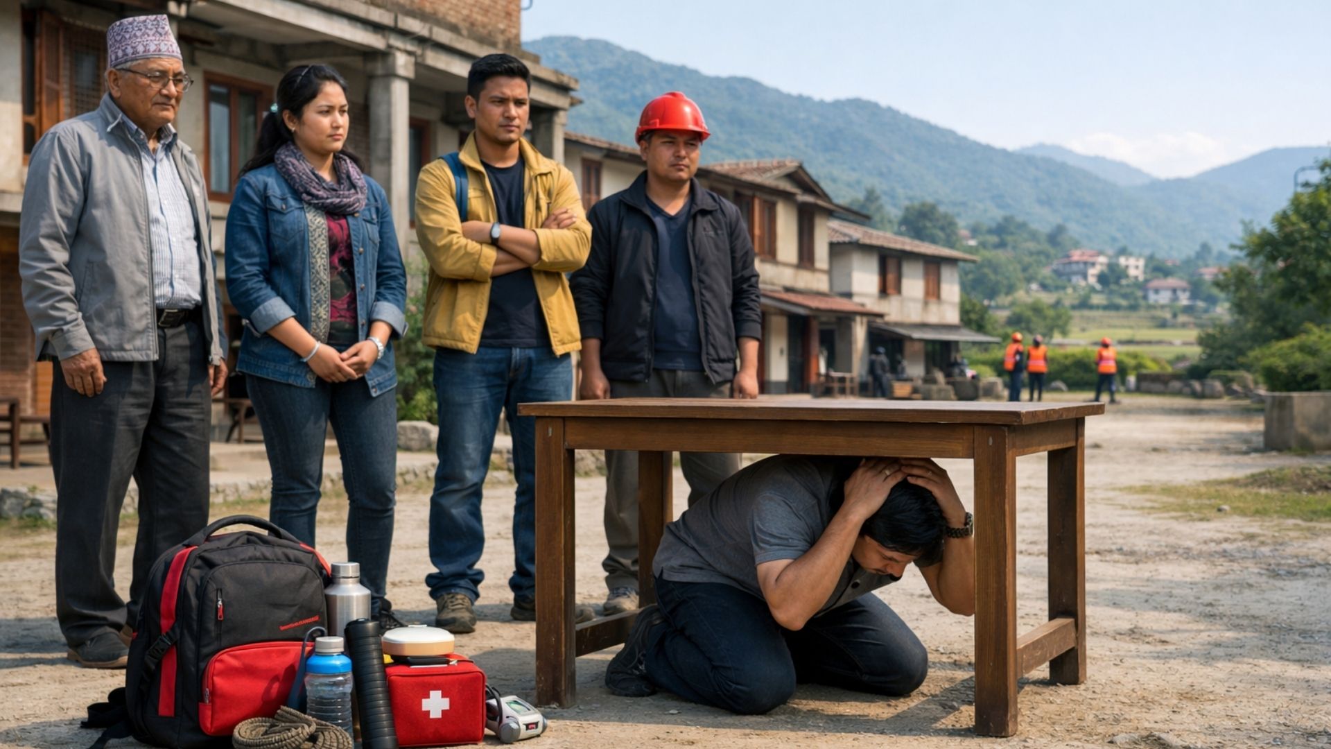 Earthquake safety drill demonstration in Nepal 