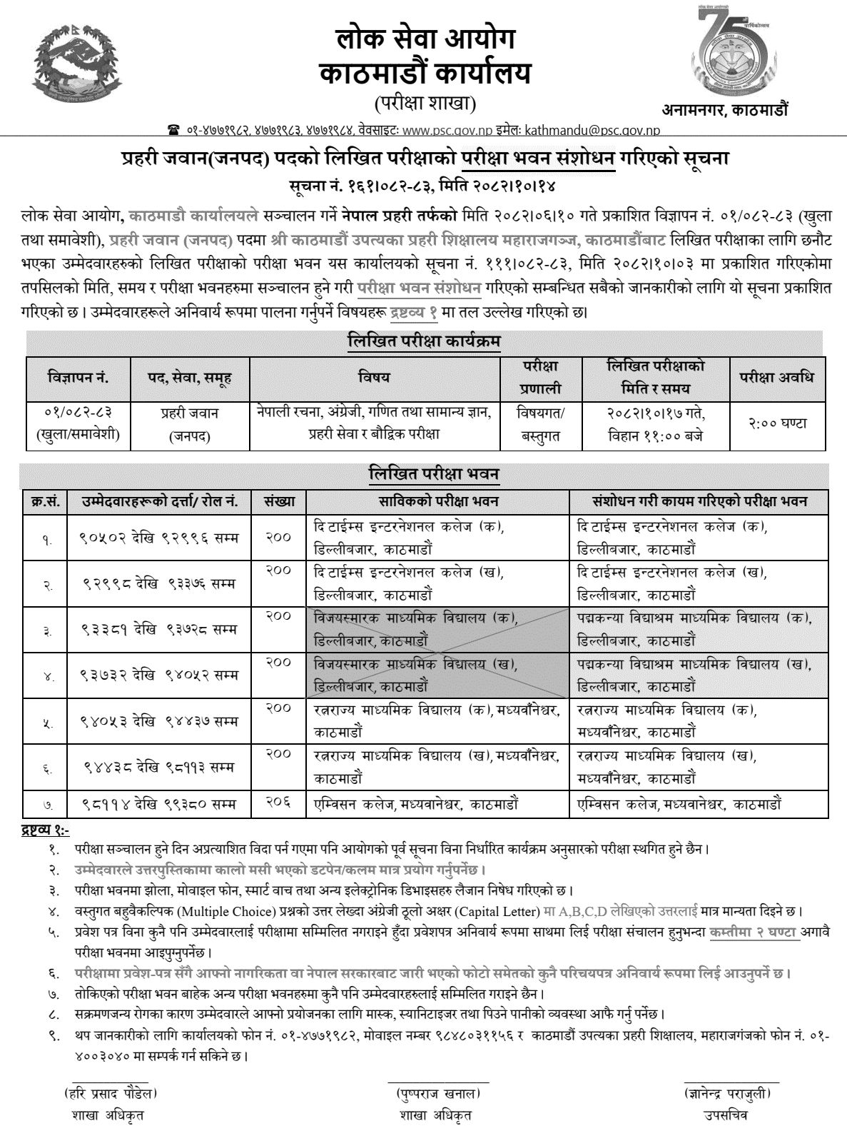 Exam Center Revised for Nepal Police Constable in Kathmandu
