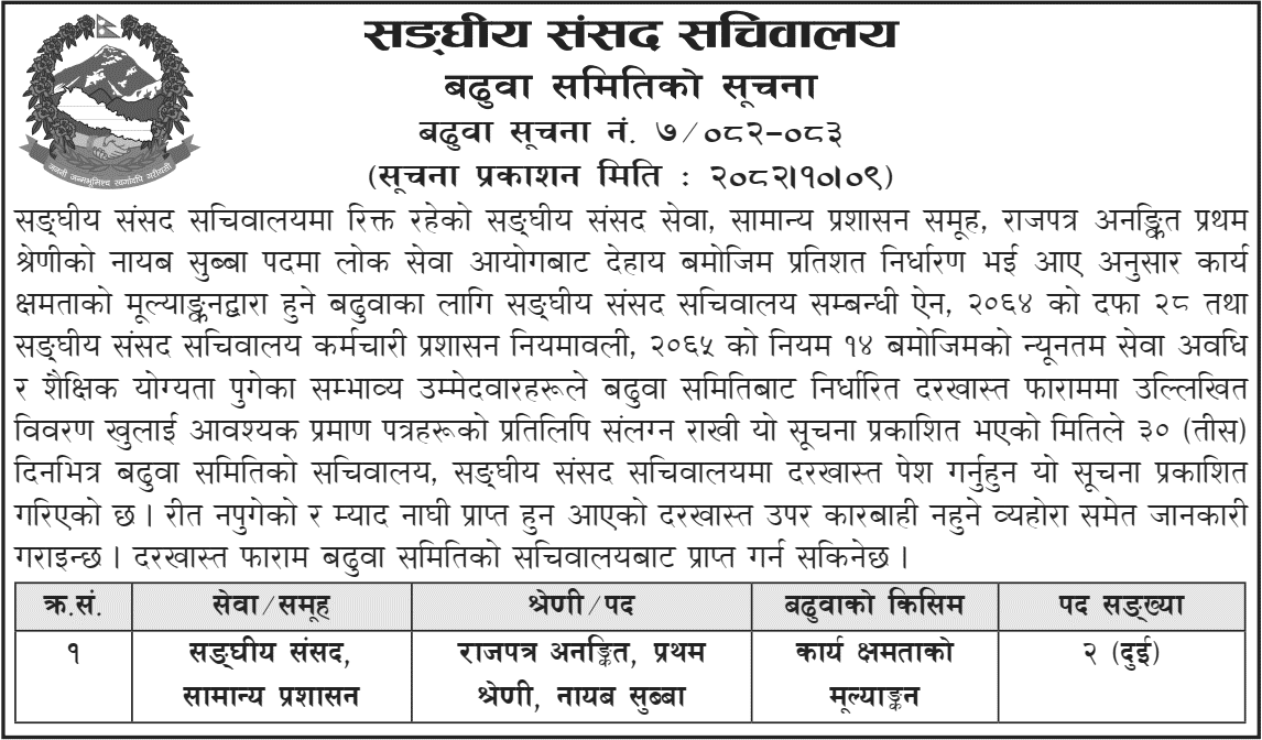 Federal Parliament Secretariat Nayab Subba Promotion 2082 (Performance)