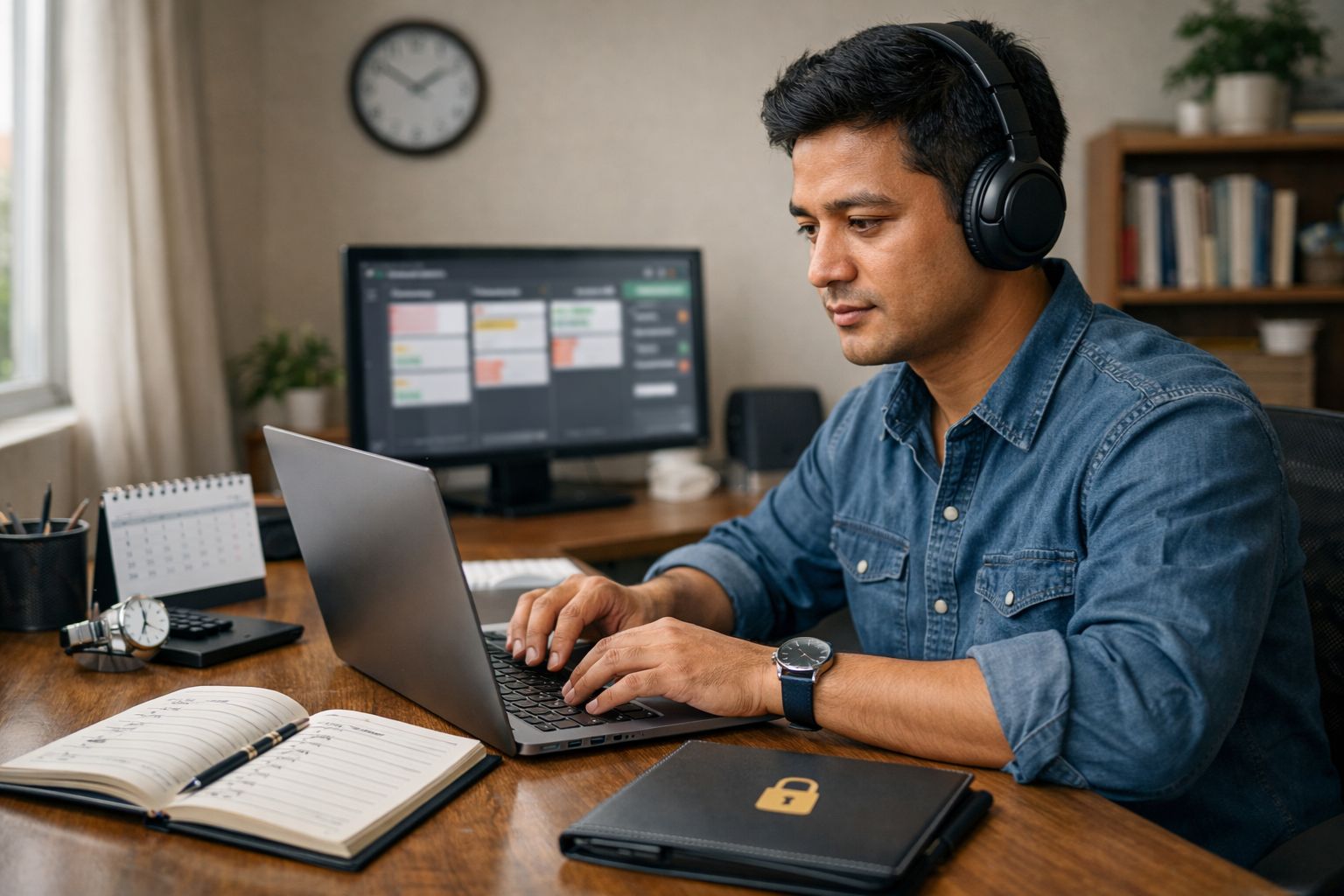 Focused professional in home office 