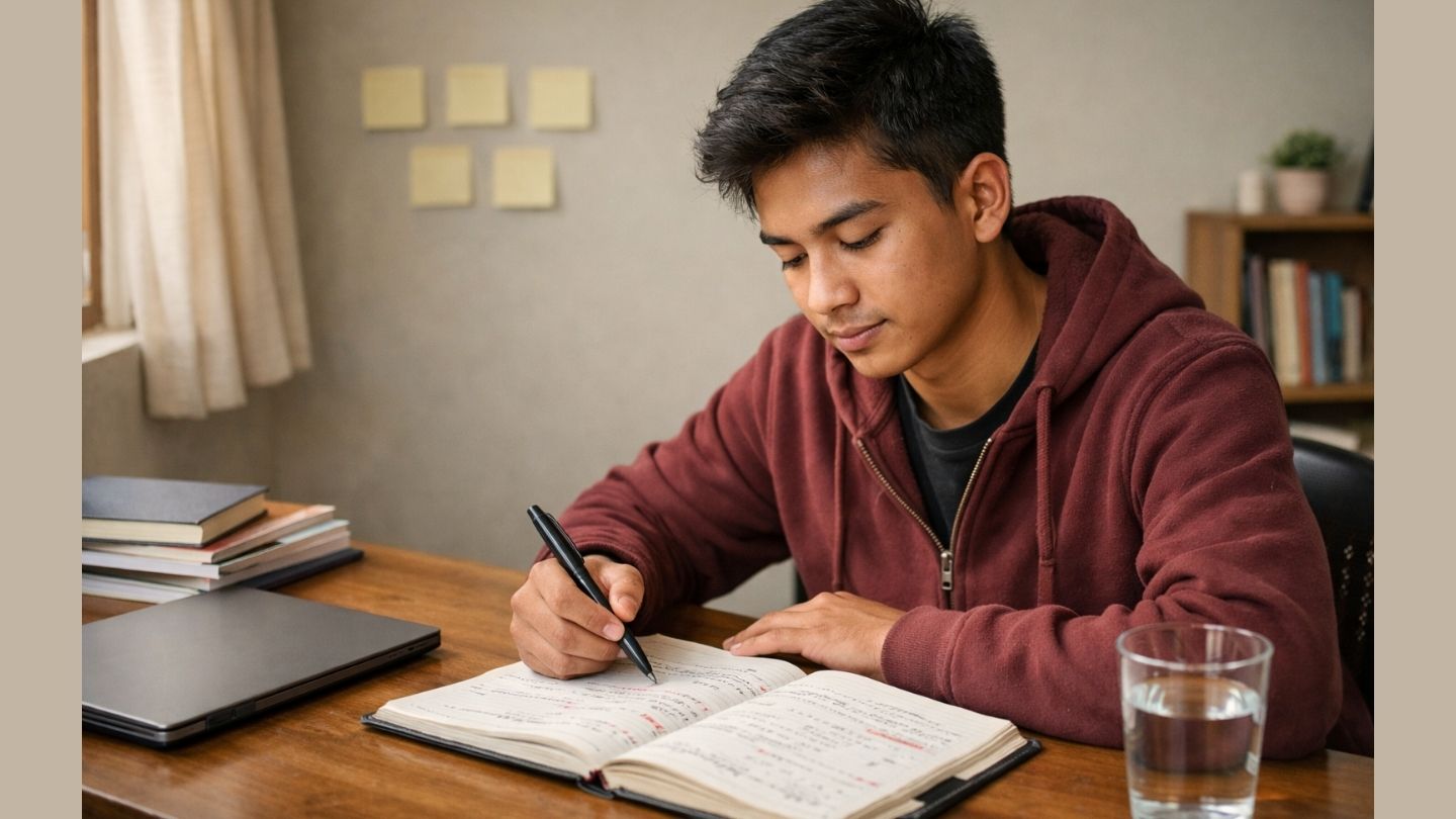 Focused study session in a cozy room 