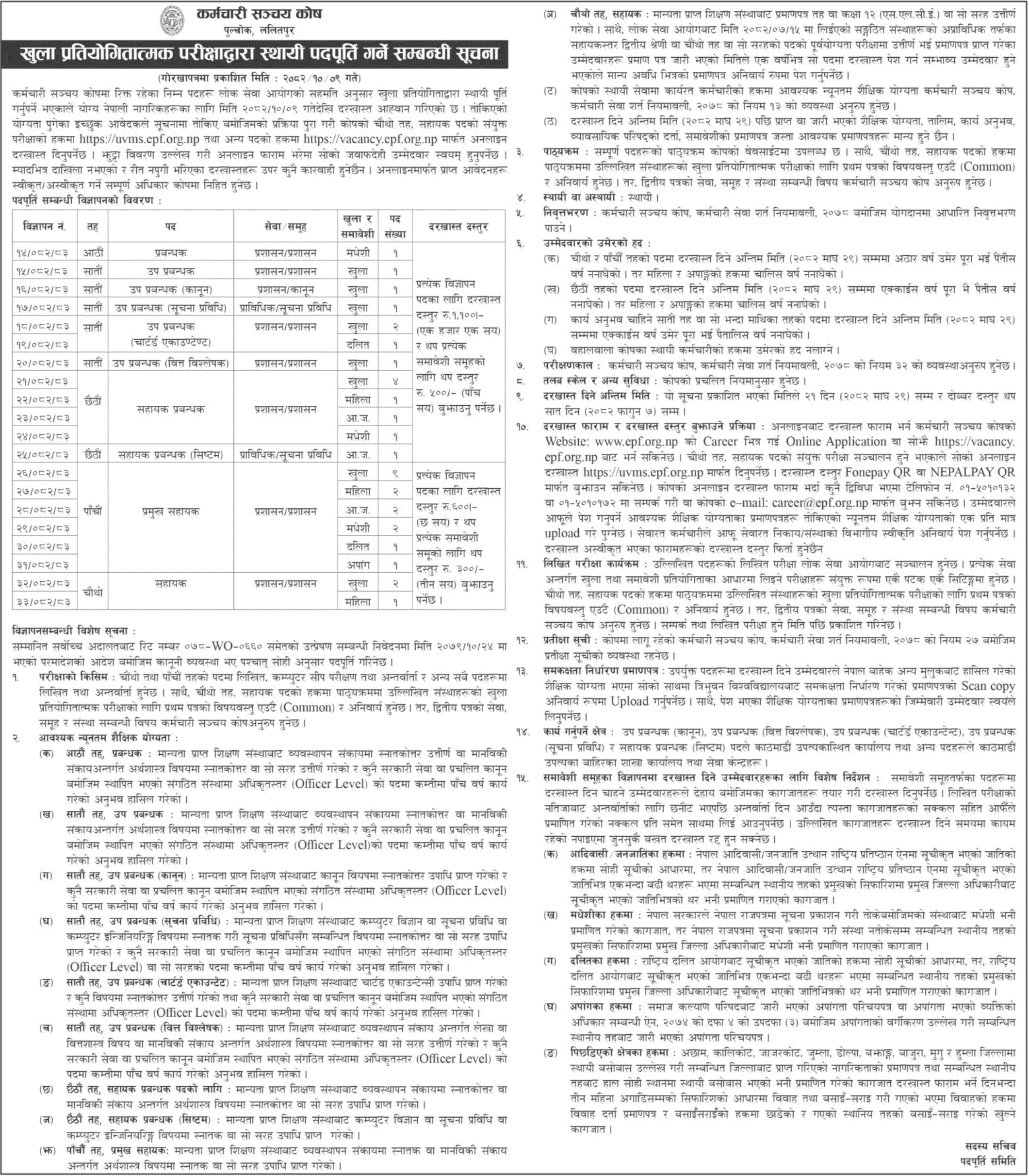 Karmachari Sanchya Kosh Vacancy 2082 