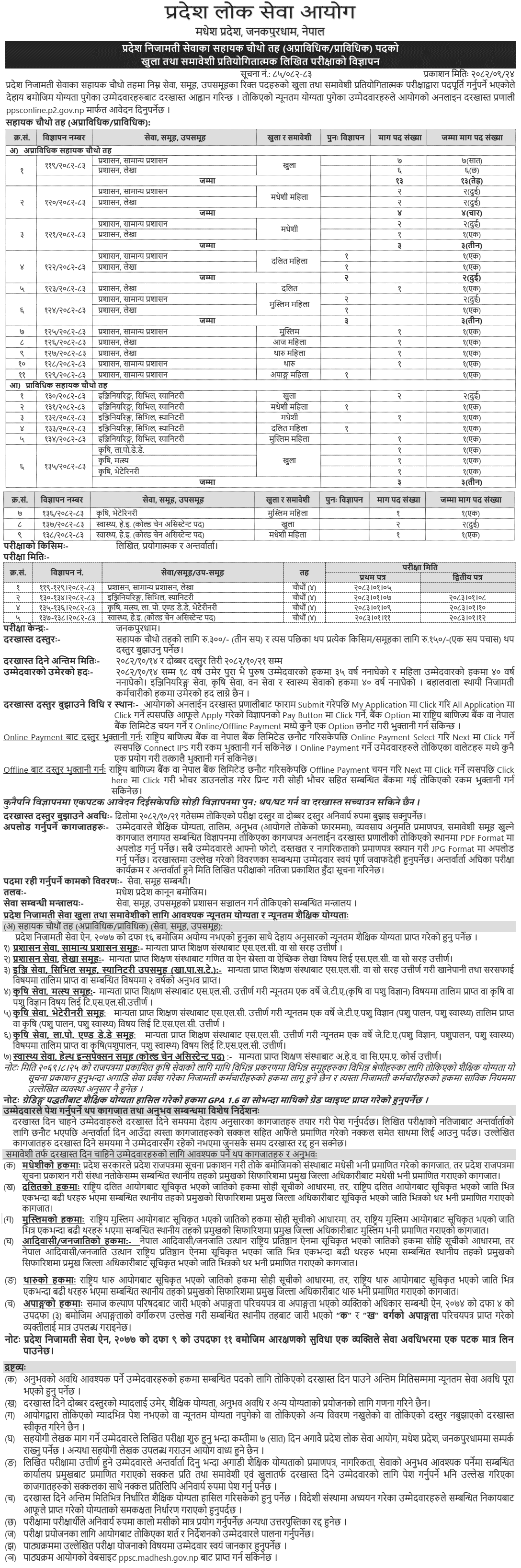 Madesh Pradesh Lok Sewa Aayog 4th Level Assistant Vacancy 2082