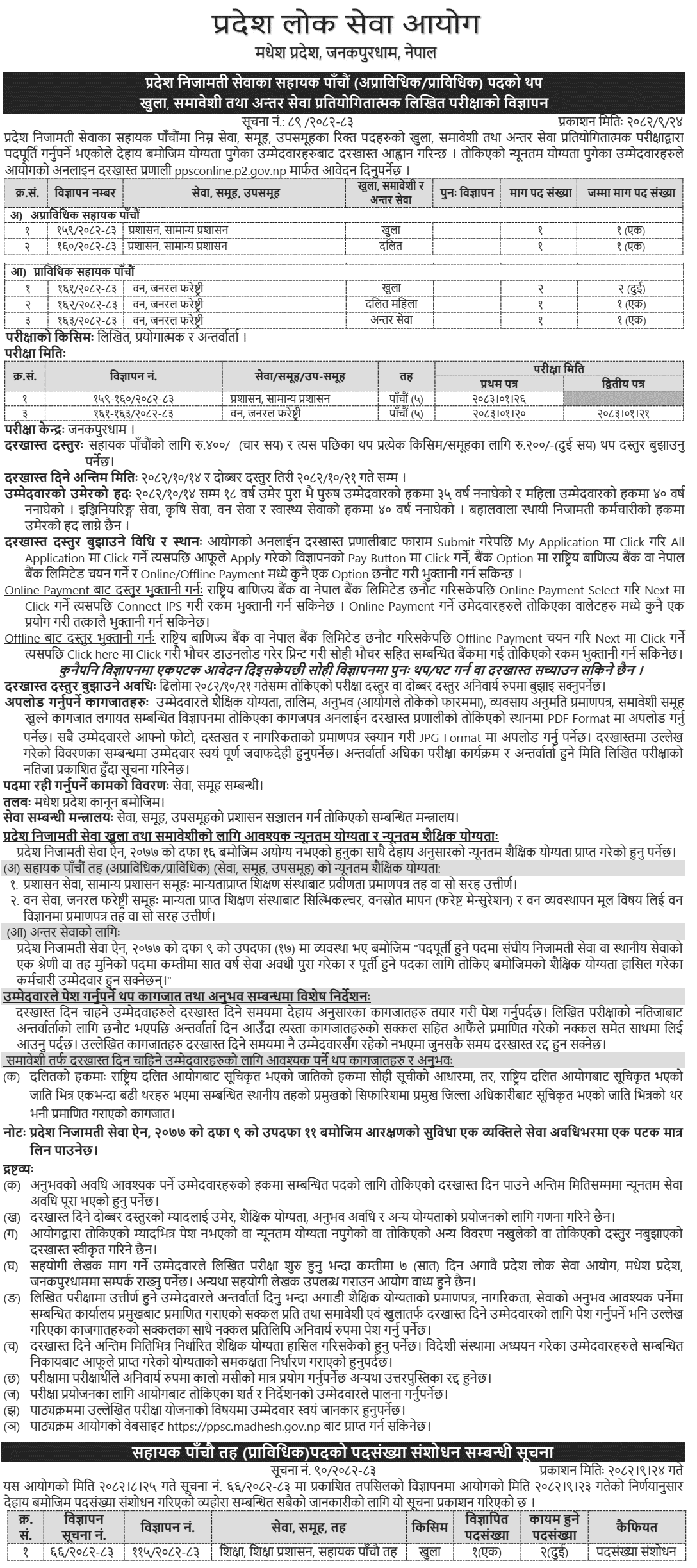 Madhesh Pradesh Lok Sewa Aayog Assistant 5th Level Vacancy Notice 2082