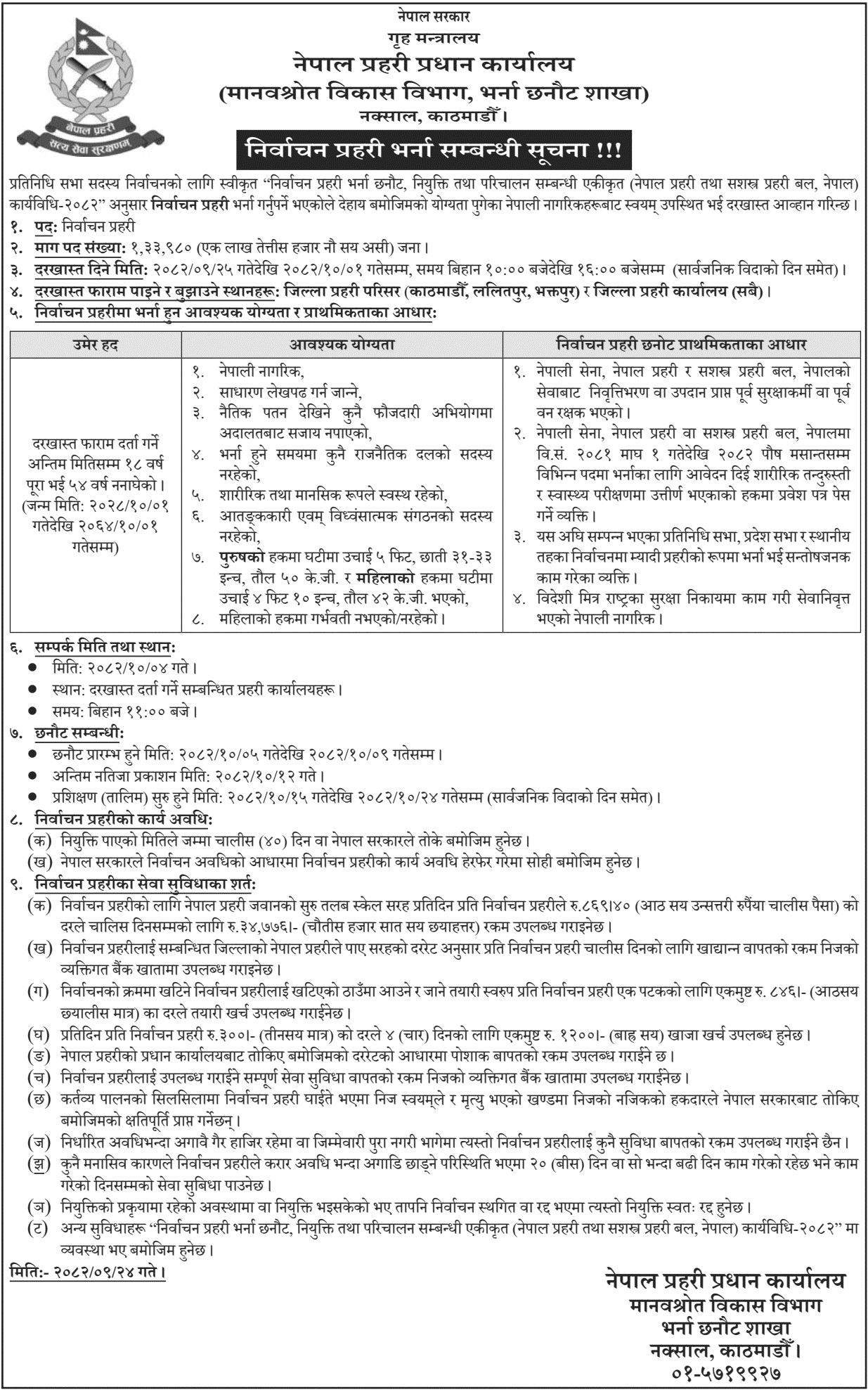 Myadi Prahari Vacancy 2082