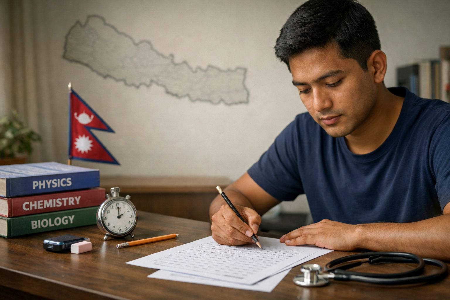 Nepali student preparing for medical exam 