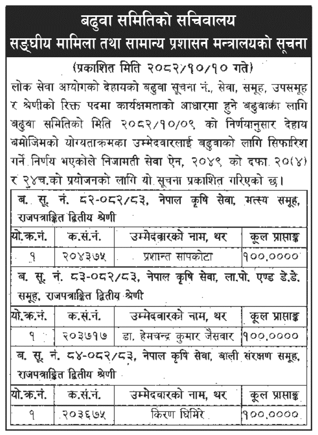 Promotion Recommendation for Nepal Agriculture Service (2nd Class)