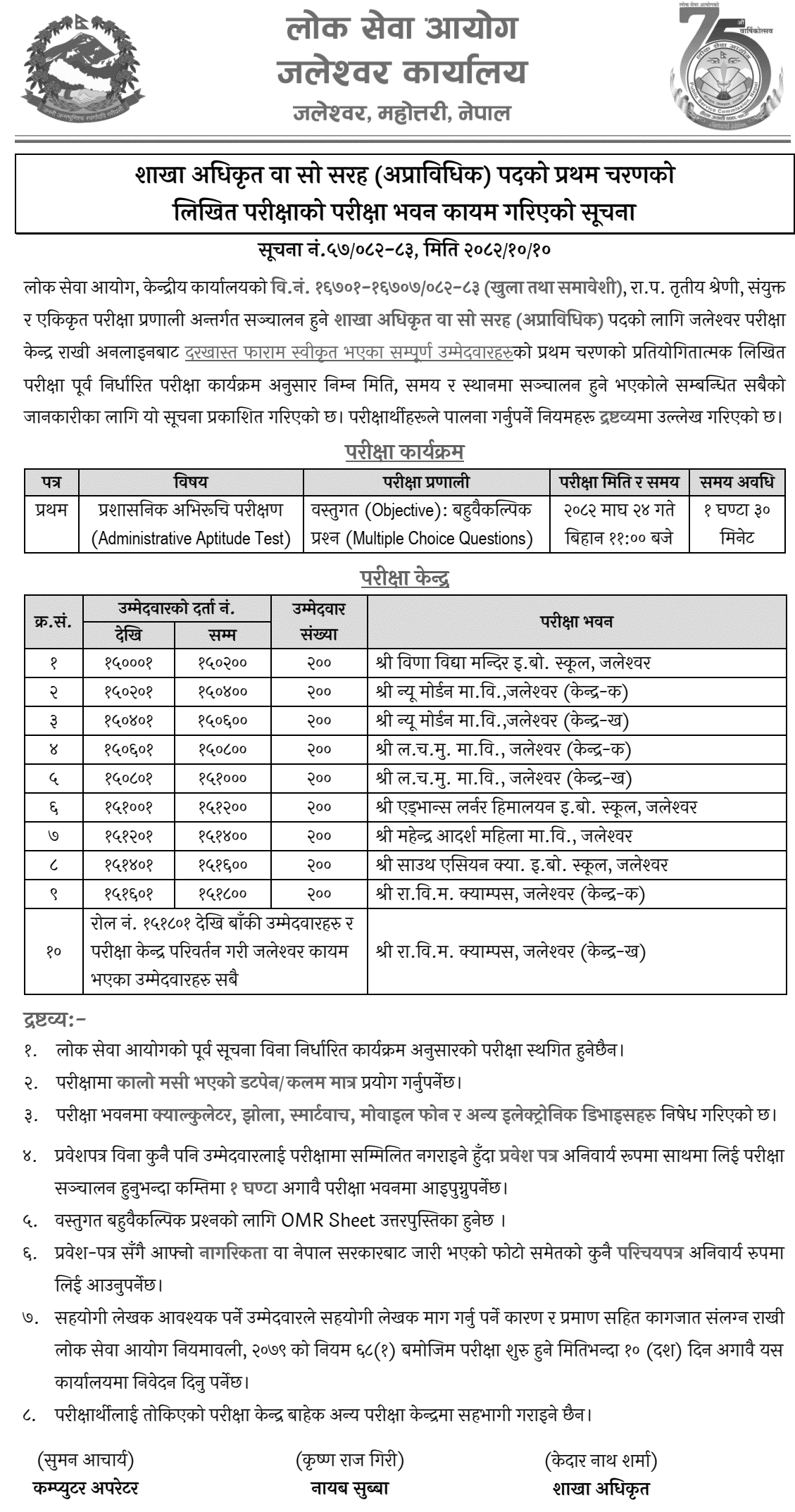 PSC Jaleshwar Section Officer Exam Center (Phase I) 2082
