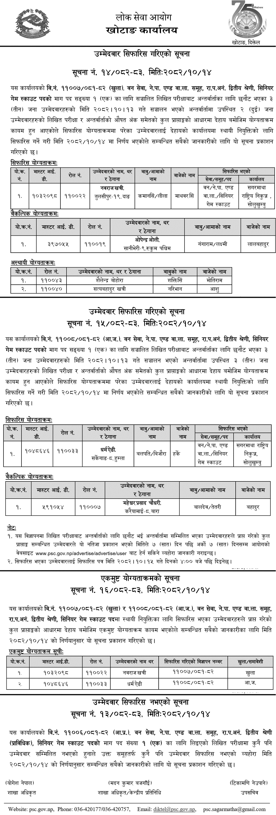PSC Khotang Final Result Senior Game Scout 2082
