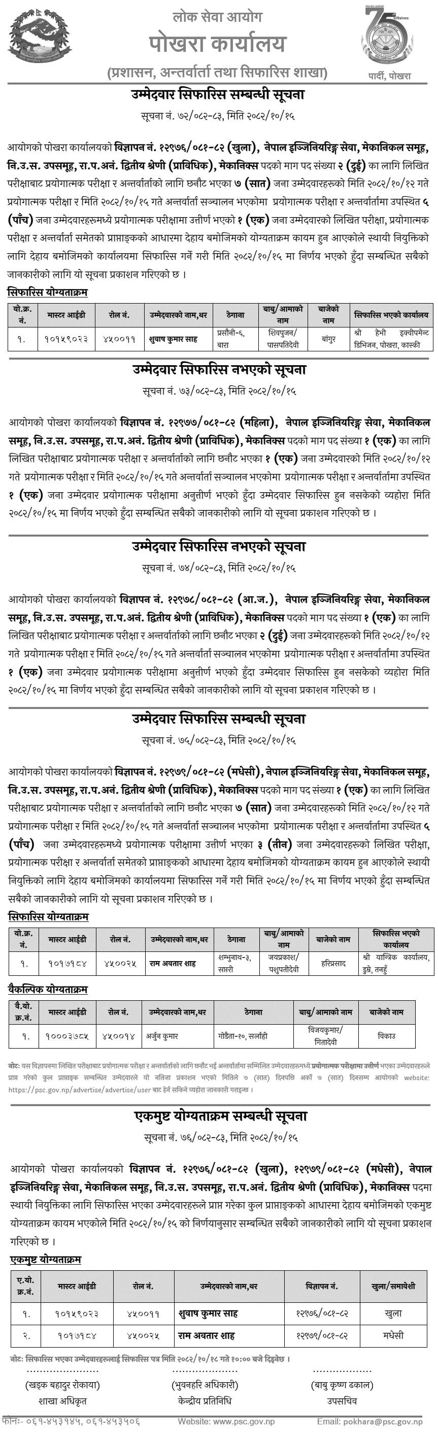 PSC Pokhara Publishes Final Result for Mechanics Post 2082