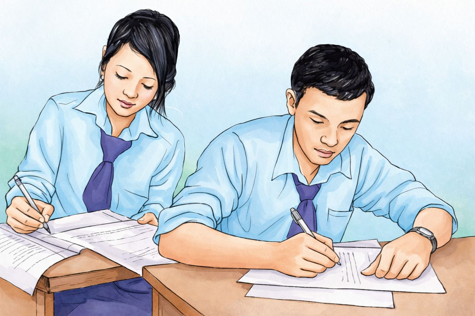 Students Writing an Exam in Classroom 