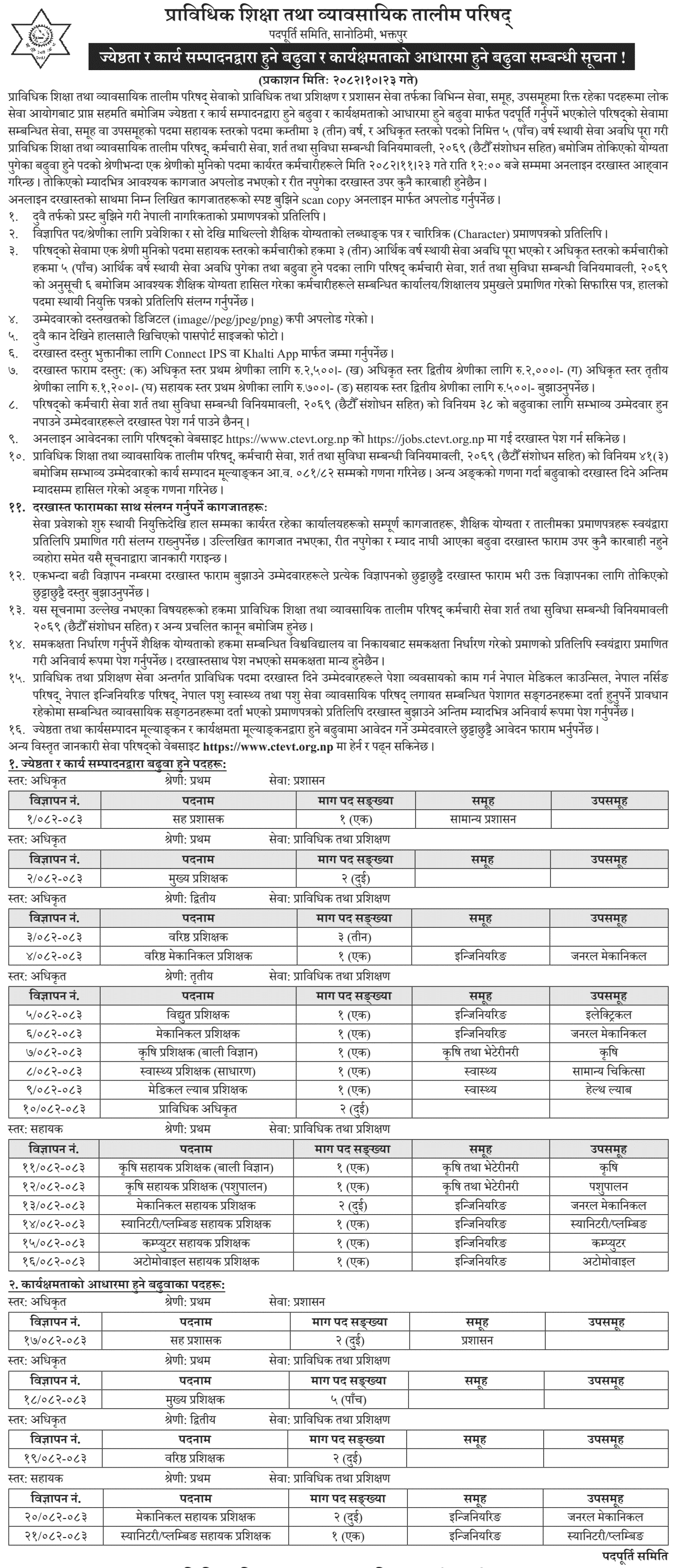 CTEVT Calls Online Applications for Promotion Vacancies