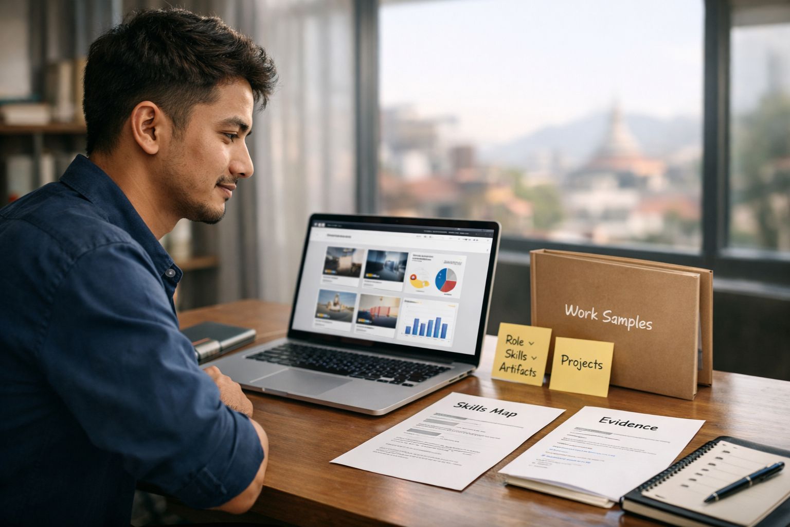 Focused professional in organized workspace 