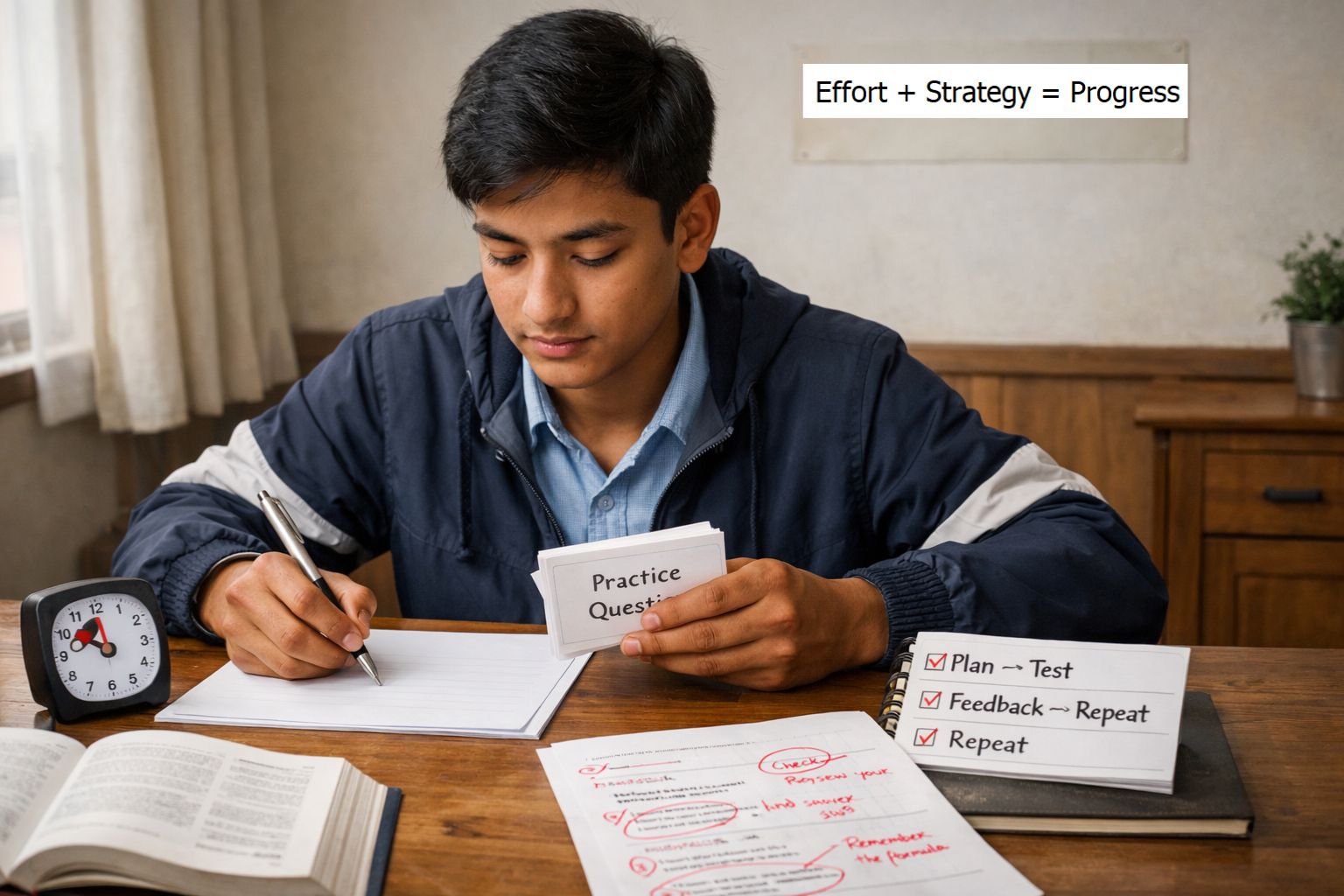 Focused study session with practice materials