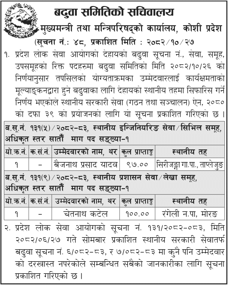Koshi Province Govt Releases Promotion Recommendation List