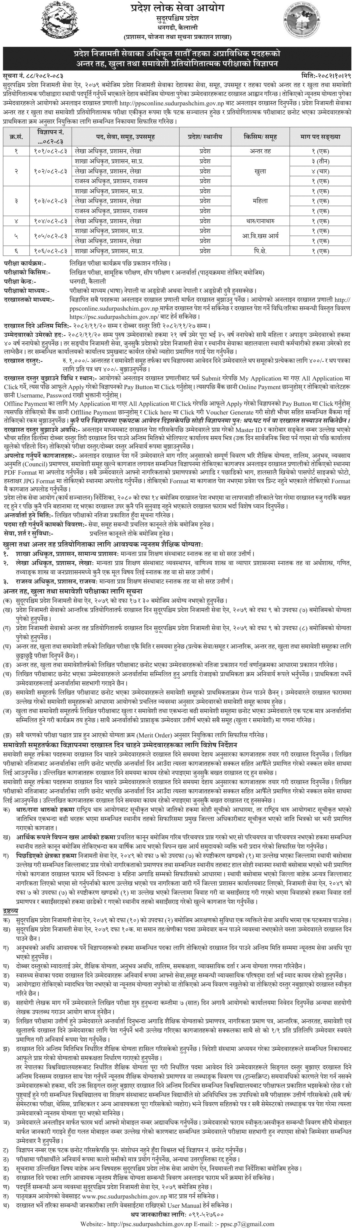 Sudurpashchim Pradesh Lok Sewa Aayog 7th Level Officer Vacancy 2082 