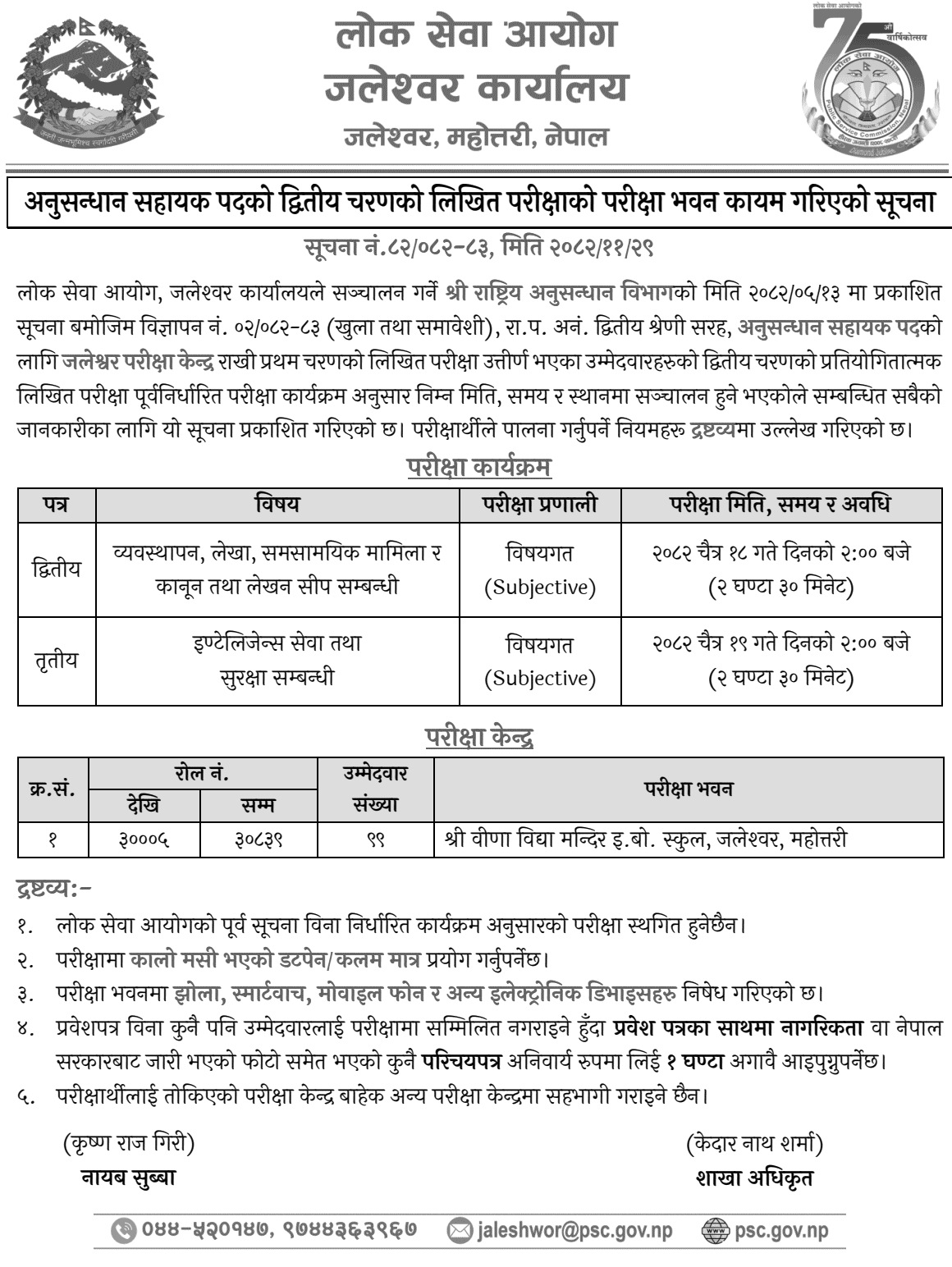 Anusandhan Sahayak Jaleshwar Written Exam Center 2082