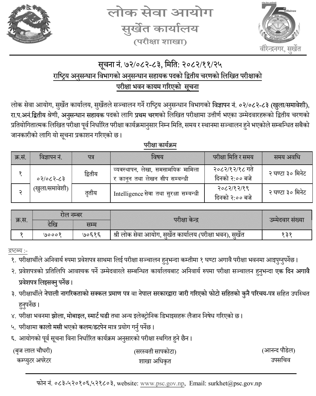 Anusandhan Sahayak Second Phase Exam Center in Surkhet 2082