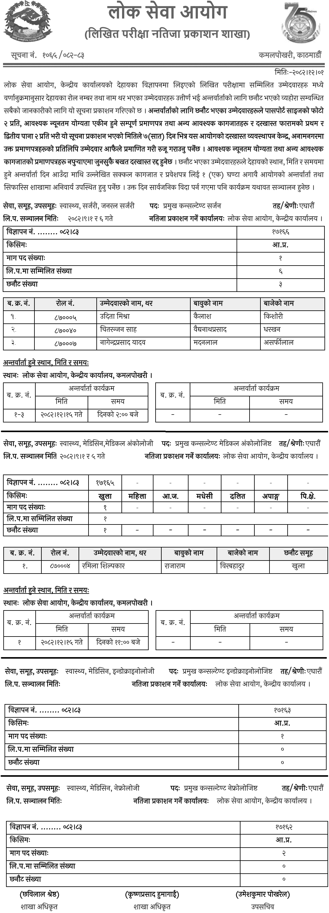 Lok Sewa Aayog Publishes Health Service Level 11 Results 2082