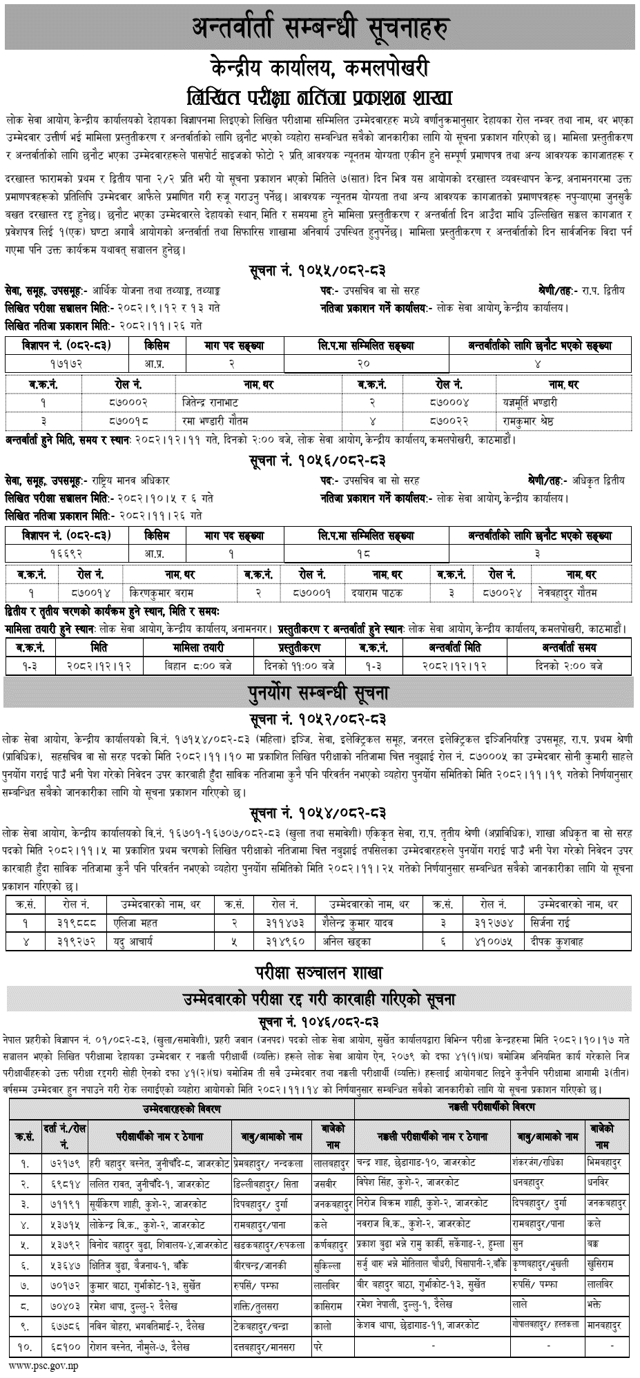 Lok Sewa Aayog Written Results and Re-totaling Notice 2082