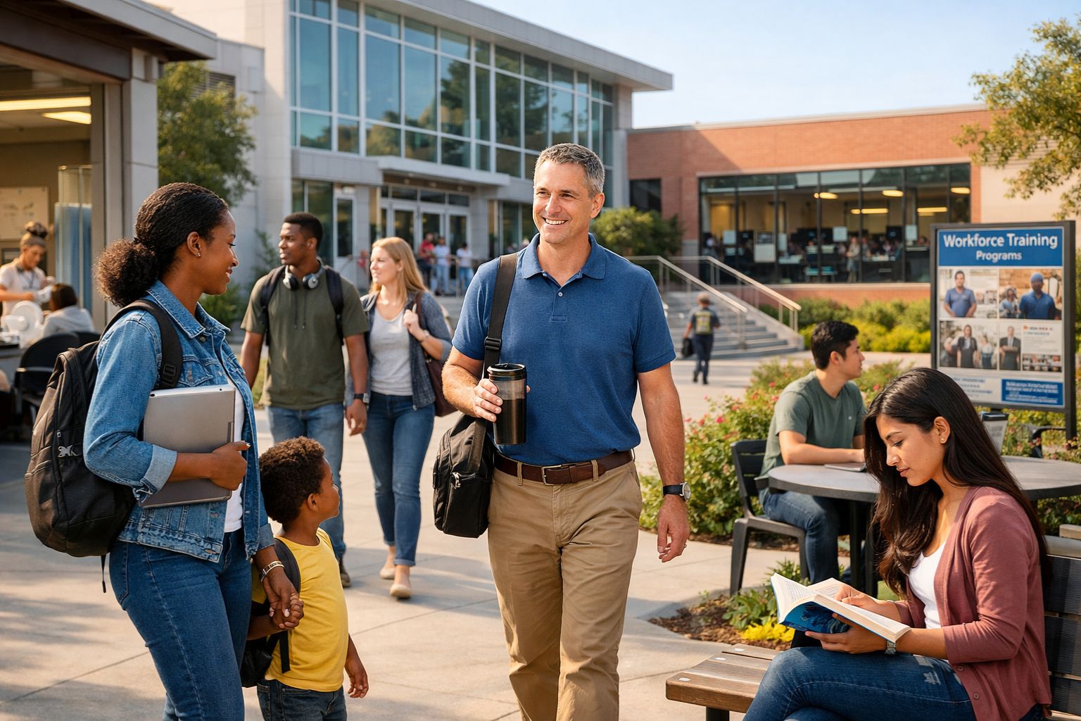 Community college campus in the morning 