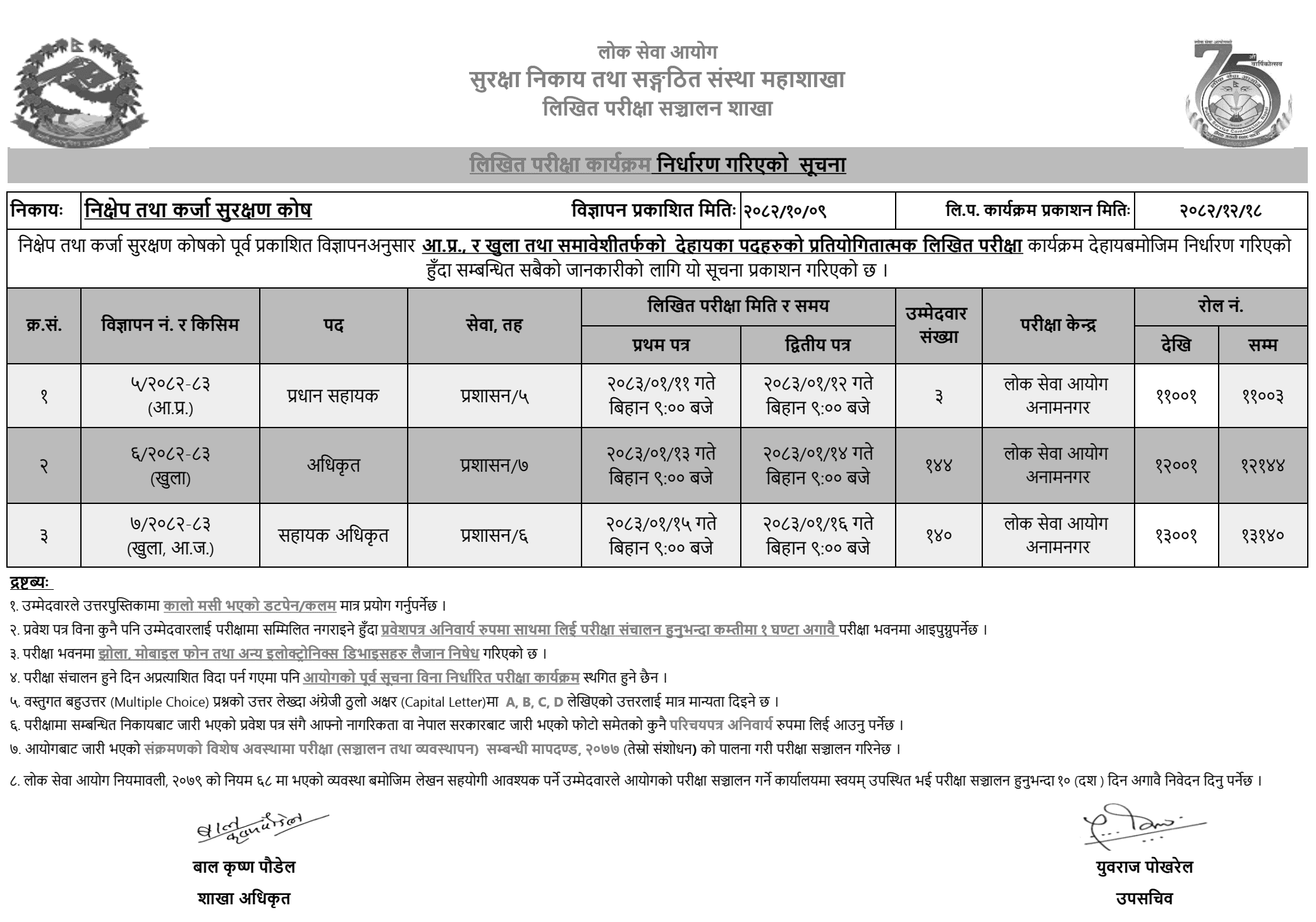 Deposit and Credit Guarantee Fund Exam Schedule 2082