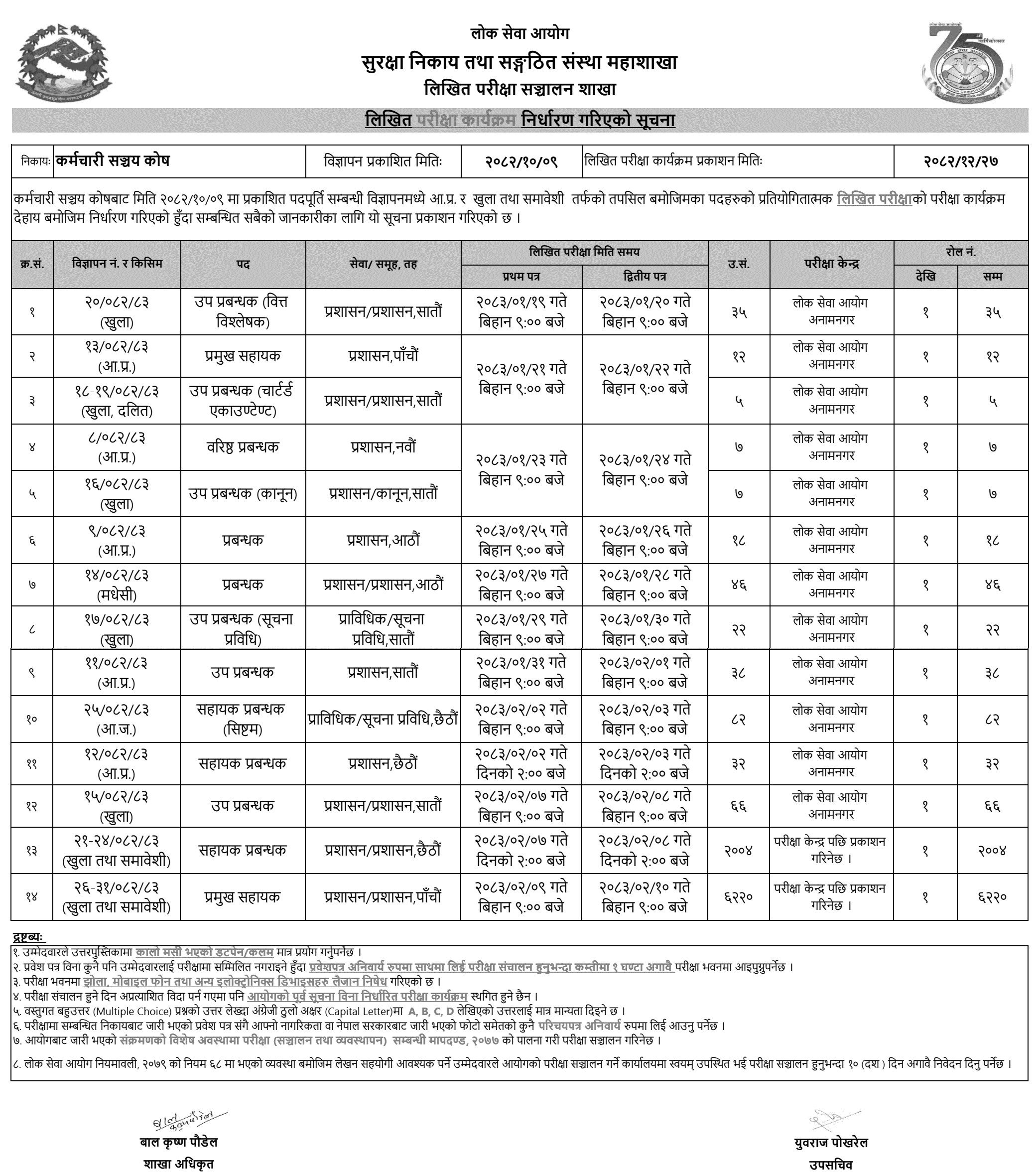 Employees Provident Fund Written Exam Schedule 2082
