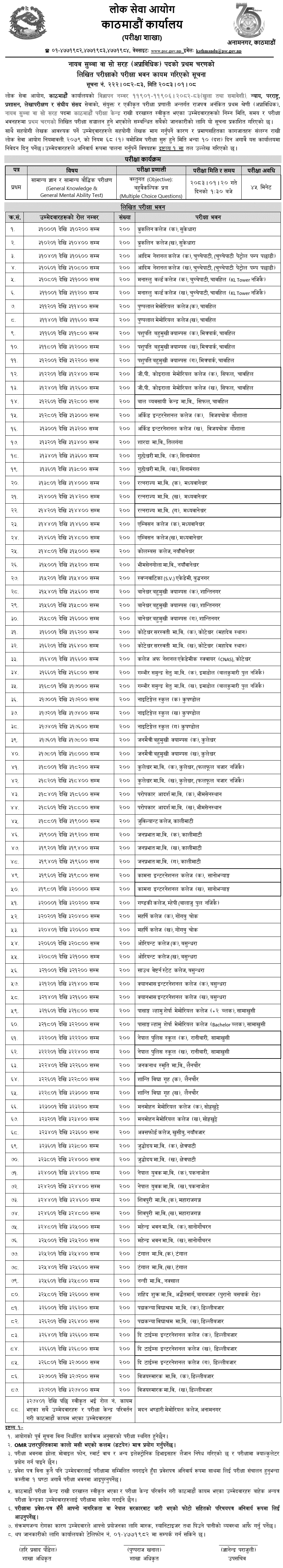 Lok Sewa Aayog Kathmandu Nayab Subba Exam Centers 2083