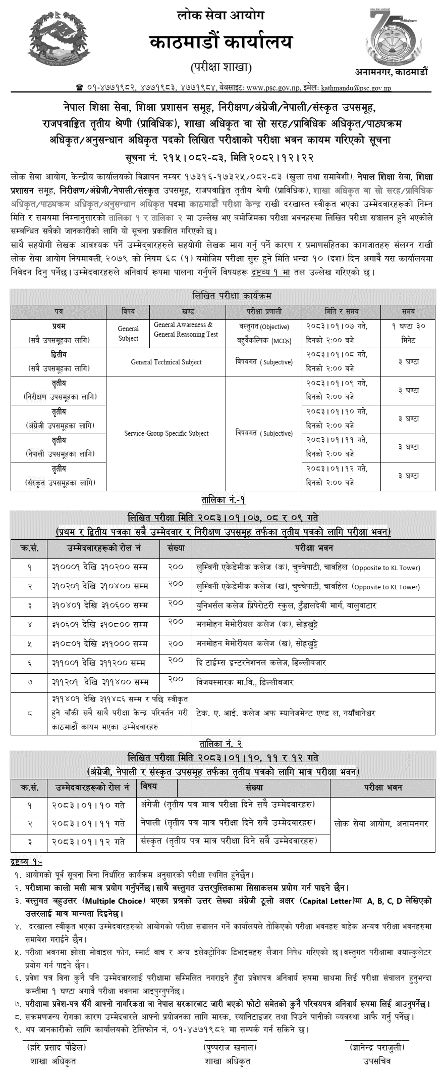 Lok Sewa Aayog Kathmandu Technical Officer Exam Centers