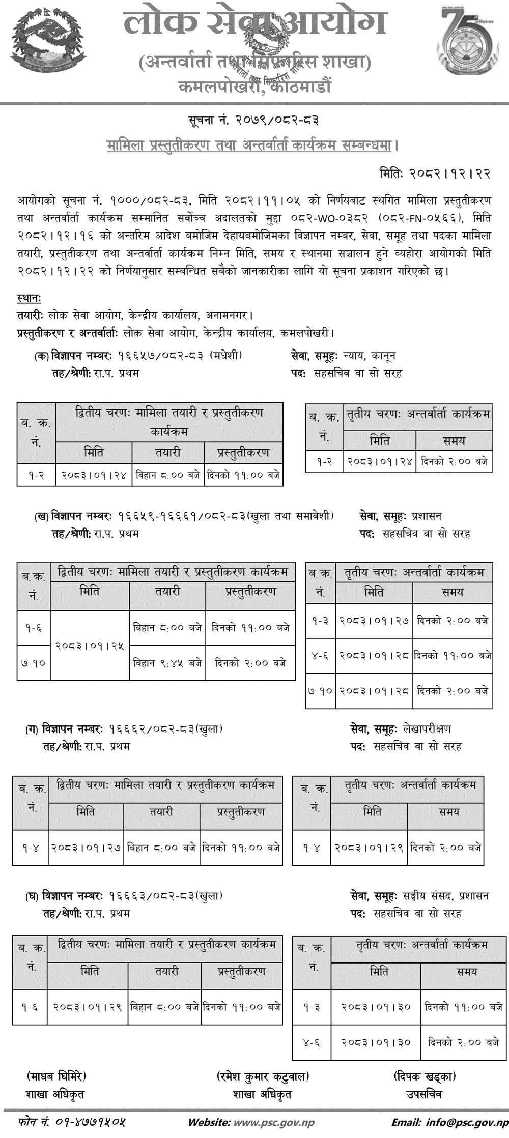 Lok Sewa Aayog Notice on Saha Sachiv Interview Schedule