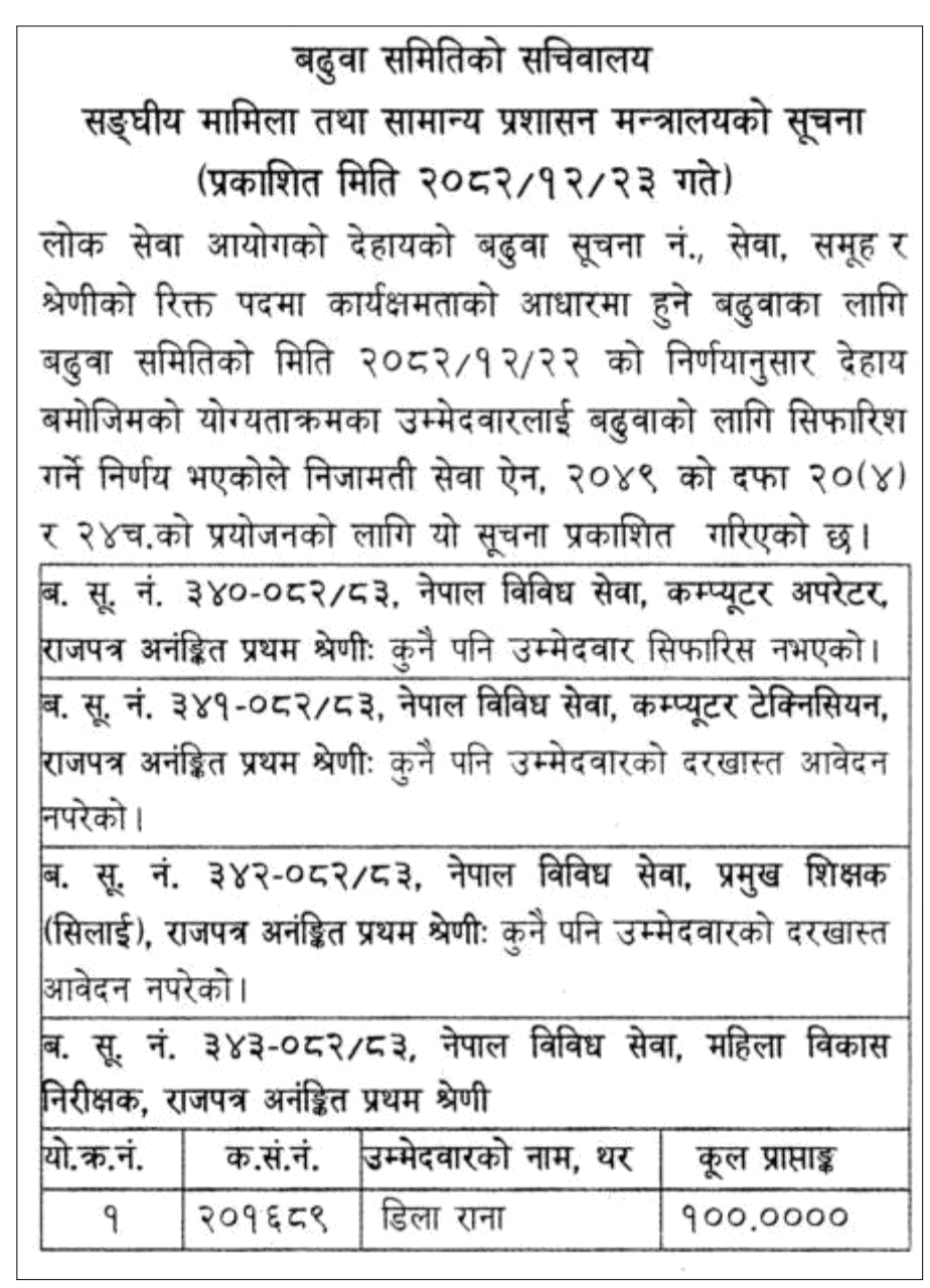 MoFAGA Performance-Based Promotion Notice 2082
