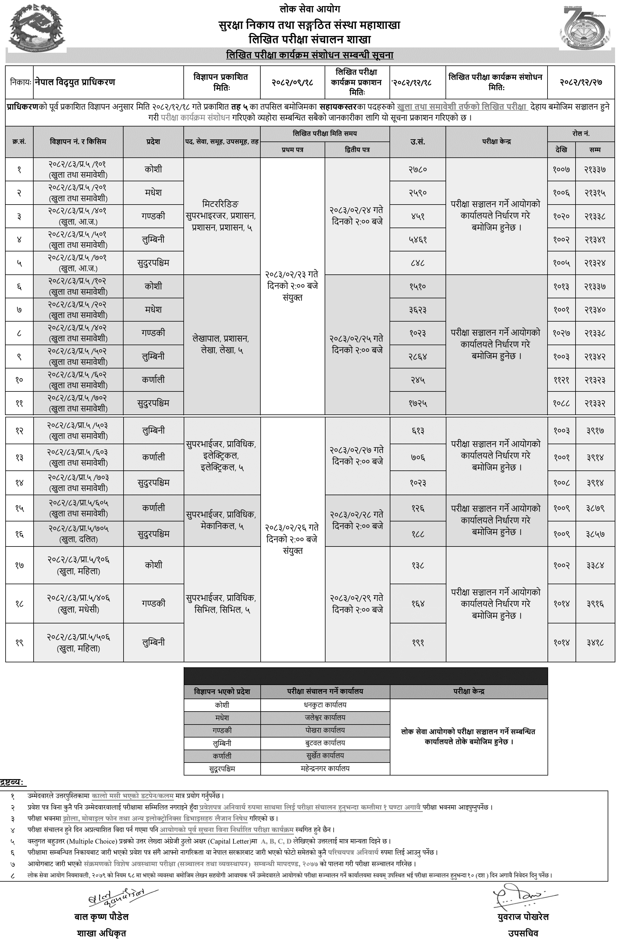 NEA Level 5 Written Exam Schedule Revised 2082